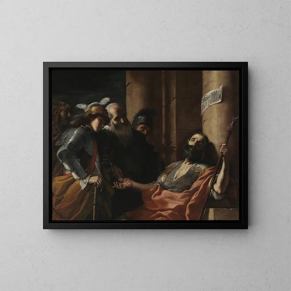 Belisaire riceve l'elemosina - Mattia Preti — quadro incorniciato alla parete