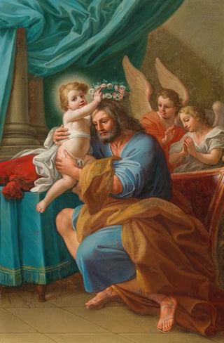 Mattia de Mare - The Christ Child crowning Saint Joseph with Angels behind.webp