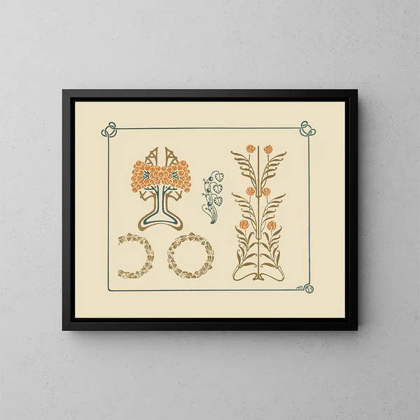 Design abstrakt basierend auf kleinen Blättern und Beeren - Maurice Pillard Verneuil — gerahmtes Bild an der Wand