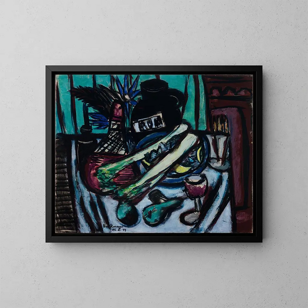 Riproduzione del dipinto Nature morte con bottiglia di Chianti e sedano - Max Beckmann