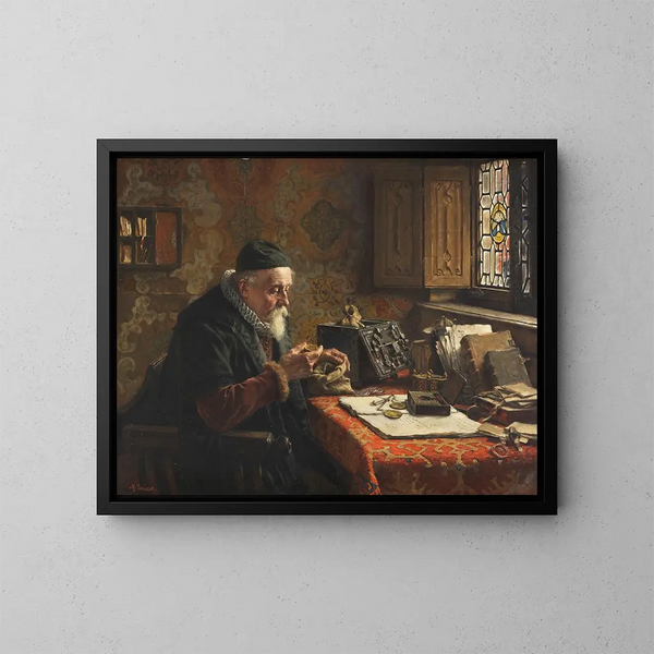 Der Münzsammler - Max Gaisser — gerahmtes Bild an der Wand
