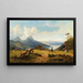 Landscape painting of idyllic mountain scenery with a herd of animals and shepherds - Max Joseph Wagenbauer — framed artwork on a wall