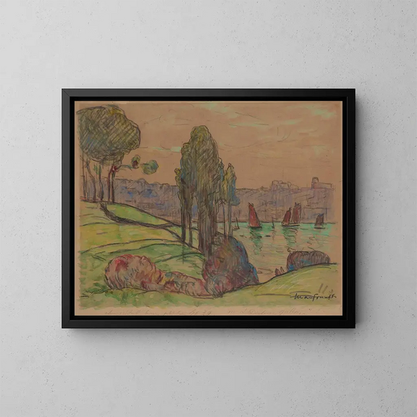 Die roten Segler in Douarnenez - Maxime Maufra — gerahmtes Bild an der Wand
