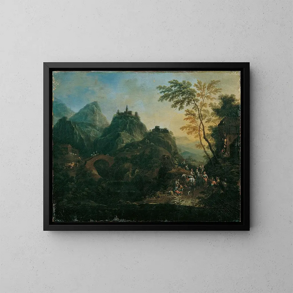 Alpenlandschaft mit Brücke - Maximilian Joseph Schinnagl — gerahmtes Bild an der Wand