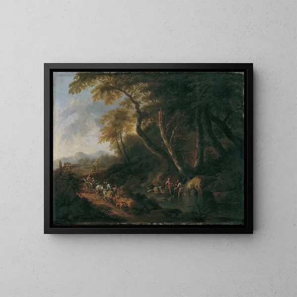 Landschaftsbild mit Wasserlauf rechts - Maximilian Joseph Schinnagl — gerahmtes Bild an der Wand