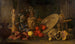 Composition con pezzi d'argento, tappeto orientale, vaso in porfido, conchiglia, bigarade e cedro - Meiffren Comte — vista dell’opera