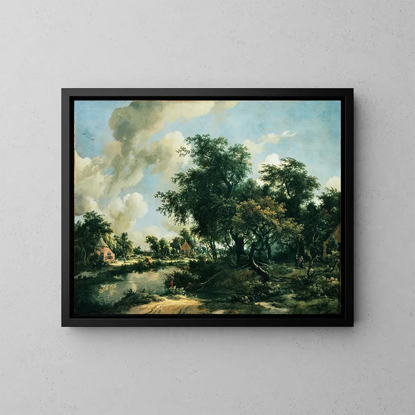 Un paesaggio tempestoso - Meindert Hobbema — quadro incorniciato alla parete