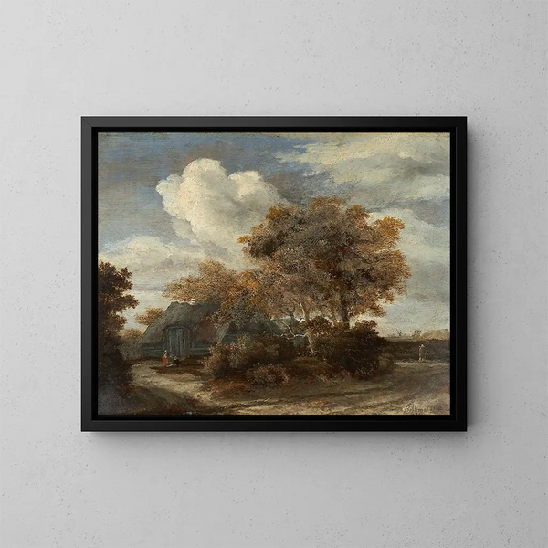 Hutte au bord de la route - Meindert Hobbema — quadro incorniciato alla parete