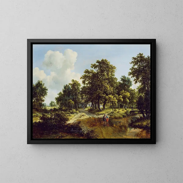 I dintorni di un bosco - Meindert Hobbema — quadro incorniciato alla parete