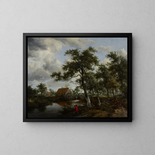 Paesaggio boscoso con mulino ad acqua - Meindert Hobbema — quadro incorniciato alla parete
