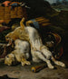 Una coppia di conigli e di piccoli uccelli con attrezzature da caccia in un paesaggio - Melchior d'Hondecoeter — vista dell’opera