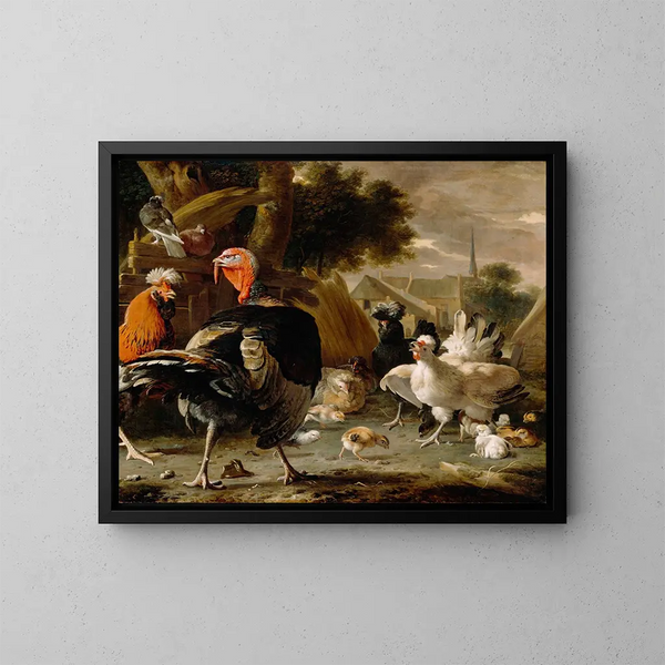 Corte della cortile - Melchior d'Hondecoeter — quadro incorniciato alla parete