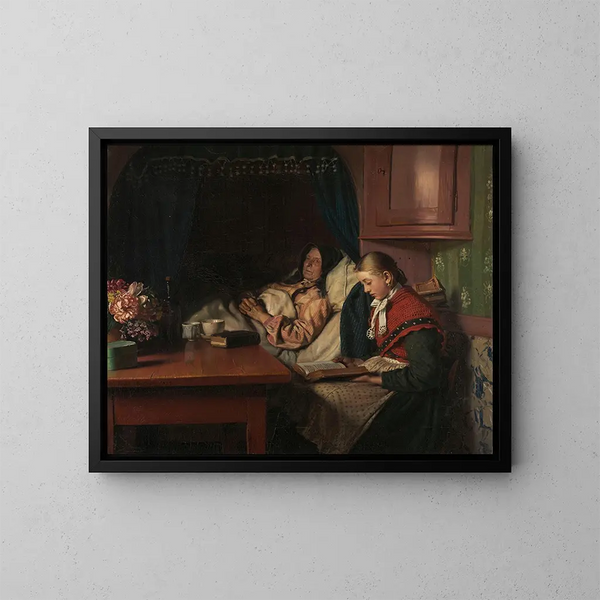 Nähe des Bettes der Großmutter - Michael Ancher — gerahmtes Bild an der Wand