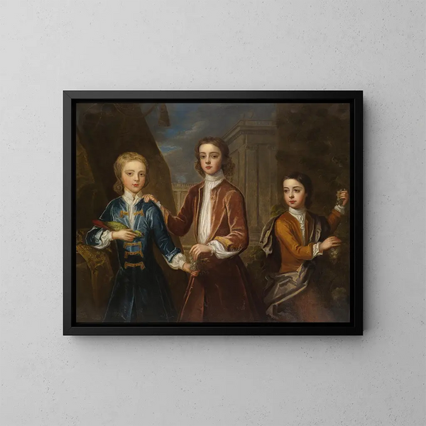 Portrait von drei jungen Edelmanns - Michael Dahl — gerahmtes Bild an der Wand