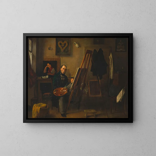 Selbstporträt von Michael Neder an der Palette - Michael Neder — gerahmtes Bild an der Wand