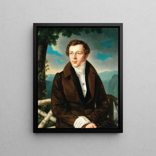 Mikls Barabs - Portrait eines Herren vor einem Landschaftshintergrund.webp