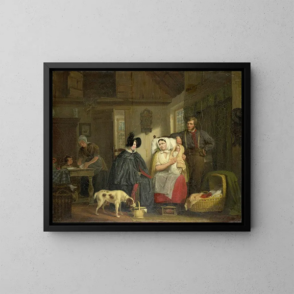 Besuch bei einer neuen Mutter - Moritz Calisch — gerahmtes Bild an der Wand