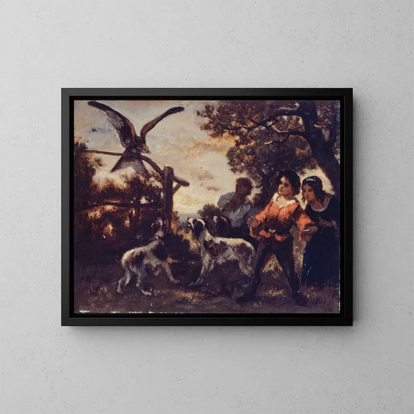 Die Kinder mit dem Falken - Narcisse Virgile Diaz de la Peña — gerahmtes Bild an der Wand