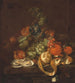 Nature morte con limoni, ostriche, uva e farfalle su un mensol - Cornelis de Heem — vista dell’opera
