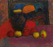 Natura morta con tessuto, fiori in una brocca, mela e contenitore sul tavolo - Alexej von Jawlensky