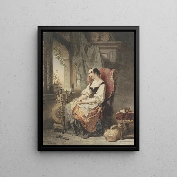 Nicaise De Keyser - Greteken bij het spinrokken zittend bij een open raam.webp