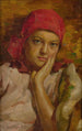 Portrait einer jungen Mädchen im roten Schal - Nicholas B. Haritonoff — Ansicht des Kunstwerks