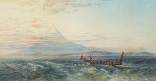 Nicholas Chevalier - Maori war canoe approaching Taranaki.webp