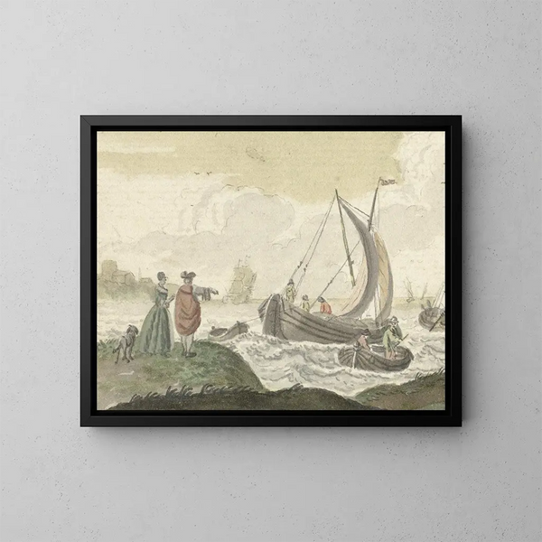 Bateaux sur une rivière venteuse - Nicolaes Aartman — gerahmtes Bild an der Wand