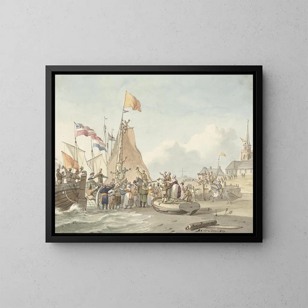 Ankunft des Prinzen Willem Frederik in Scheveningen, 30. November 1813 - Nicolaes Lodewick Penning — gerahmtes Bild an der Wand