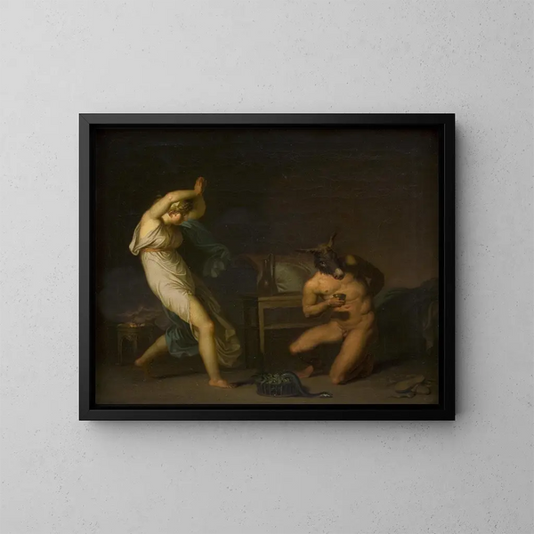 Fotis vede il suo amante Lucius trasformato in un asino, motivo de L'Asino d'oro - Nicolai Abildgaard — quadro incorniciato alla parete