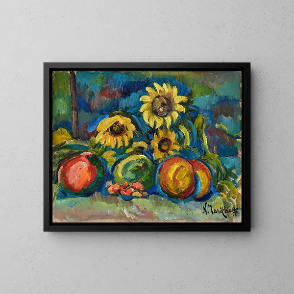Stillleben mit Früchten und Sonnenblume - Nicolas Alexandrovitch Tarkhoff — gerahmtes Bild an der Wand