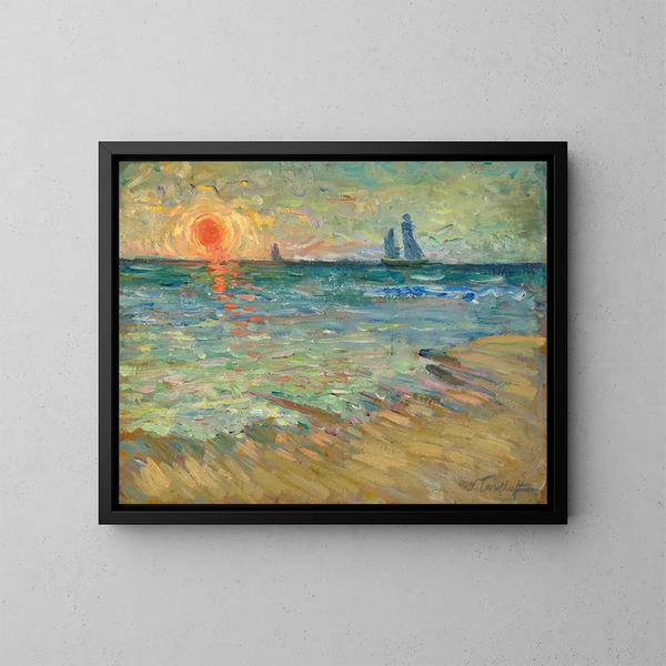 Segelboote bei Sonnenuntergang in Soulac-sur-Mer - Nicolas Alexandrovitch Tarkhoff — gerahmtes Bild an der Wand