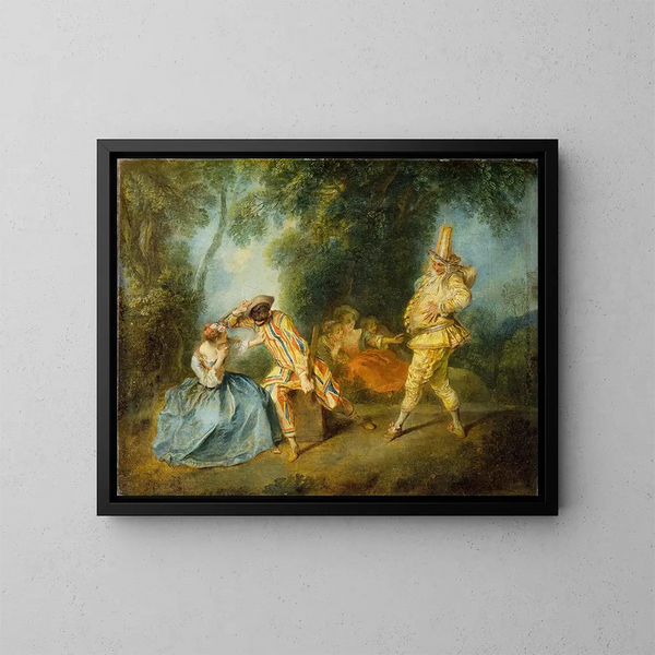 Eine Szene einer italienischen Komödie - Nicolas Lancret — gerahmtes Bild an der Wand