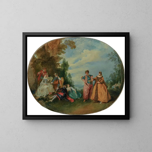 Ein Open-Air-Konzert mit dem schönen Griechen und dem verliebten Türken - Nicolas Lancret — gerahmtes Bild an der Wand
