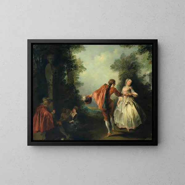 Elegante Figuren in einer bewaldeten Landschaft - Nicolas Lancret — gerahmtes Bild an der Wand