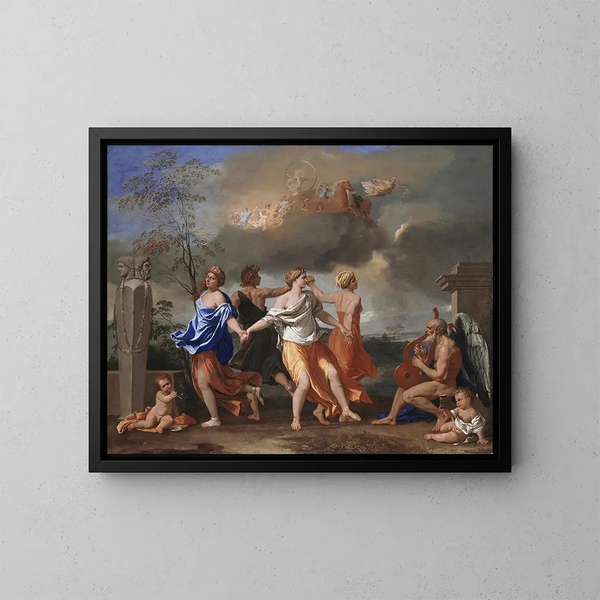 Una danza al suono dell'epoca - Nicolas Poussin — quadro incorniciato alla parete