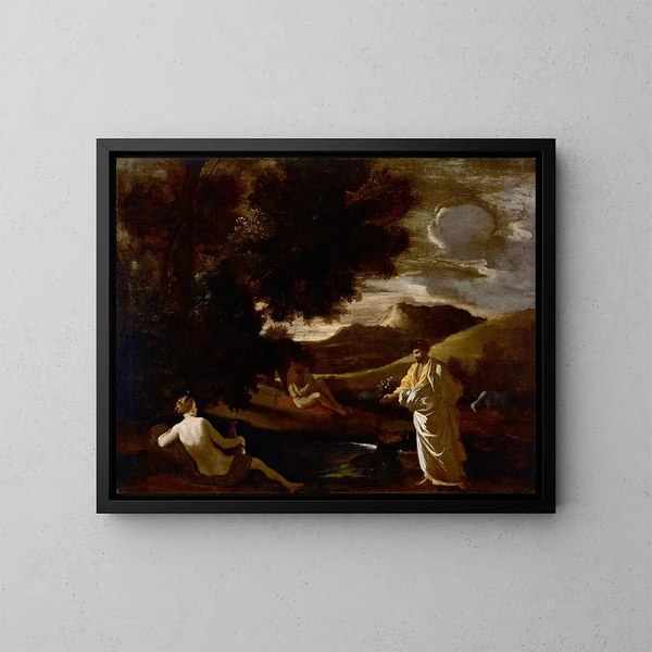 Il re Mida trasforma un ramo di quercia in oro - Nicolas Poussin — quadro incorniciato alla parete