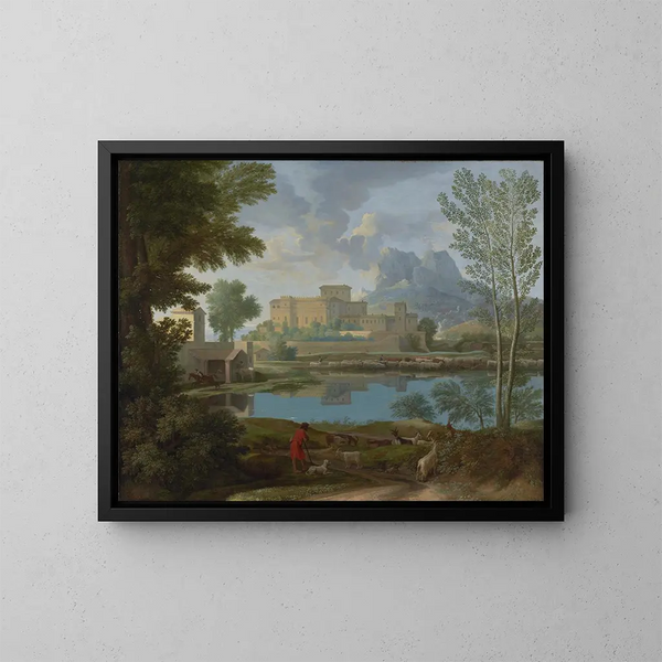 Paesaggio con calma - Nicolas Poussin — quadro incorniciato alla parete