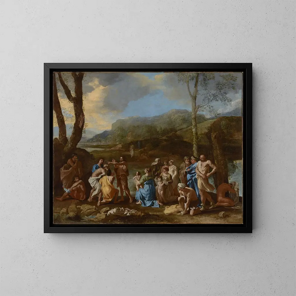 di San Giovanni Battista nel fiume Giordano - Nicolas Poussin — quadro incorniciato alla parete