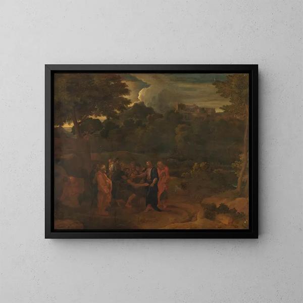 Die Heilung der beiden Blinden in Jericho - Nicolas Poussin — gerahmtes Bild an der Wand