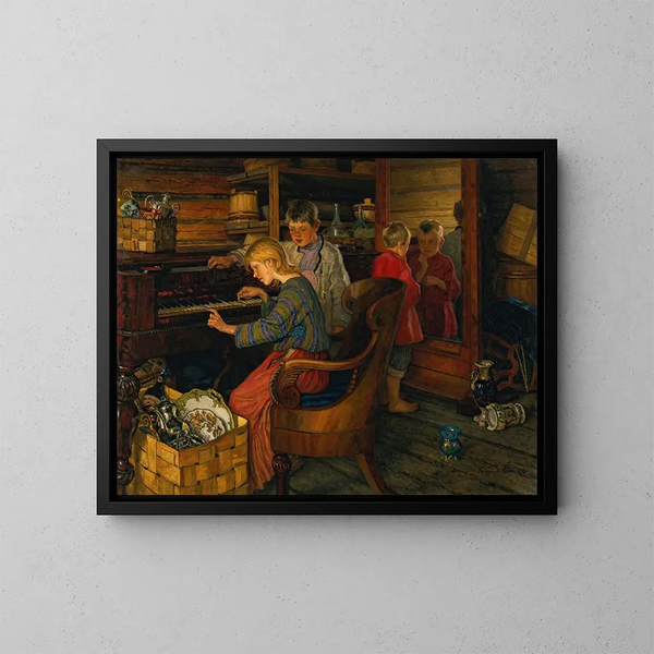 Kinder am Klavier - Nikolai Bogdanov-Belsky — gerahmtes Bild an der Wand