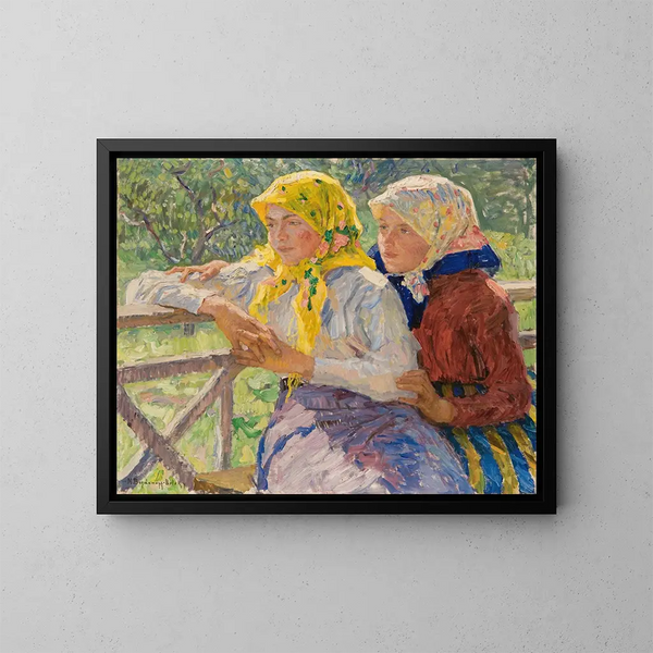 Mädchen aus Latgale - Nikolai Bogdanov-Belsky — gerahmtes Bild an der Wand