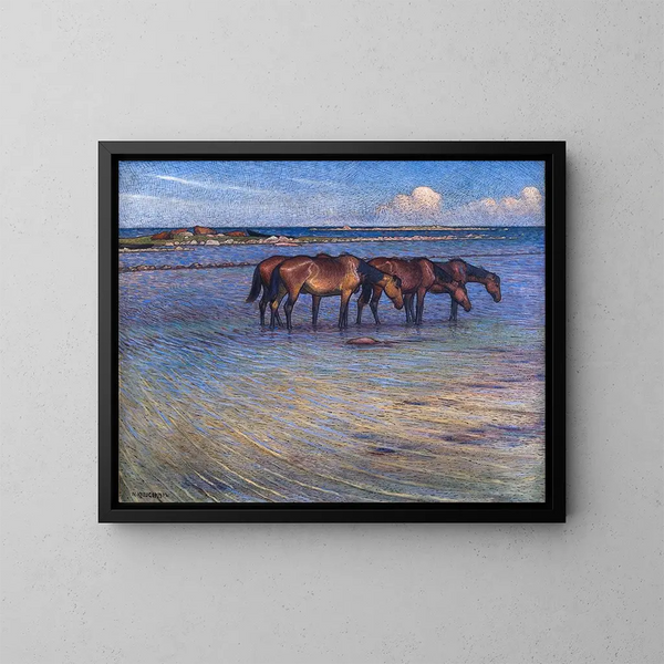 Dei cavalli che si rinfrescano nell'acqua - Nils Kreuger — quadro incorniciato alla parete