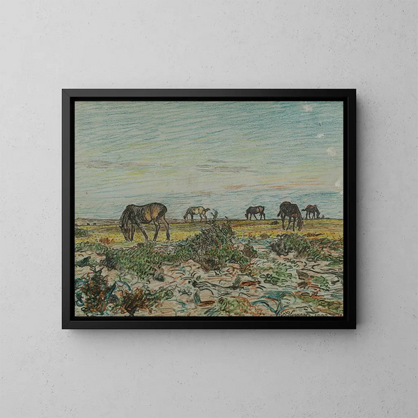 Cavalli al pascolo - Nils Kreuger — quadro incorniciato alla parete