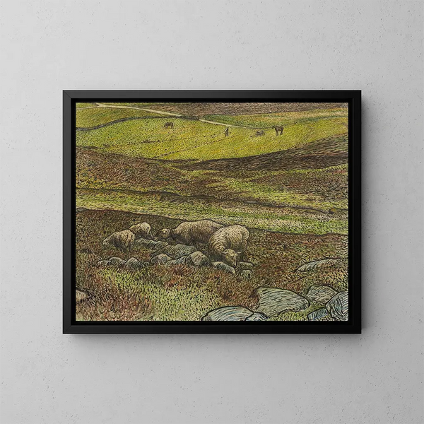 Pecore in una valle - Nils Kreuger — quadro incorniciato alla parete