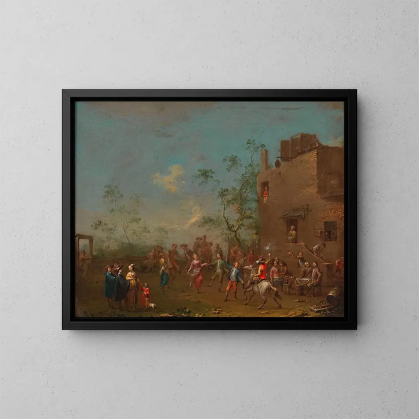 Tanz vor der Herberge nach der Hochzeit - Norbert Joseph Carl Grund — gerahmtes Bild an der Wand