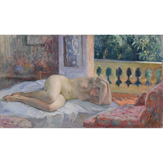 Nu Couché devant la Fenêtre Ouverte - Henri Lebasque | Reproduction Tableau Décoration murale affiche copie