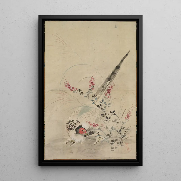 Pheasant and grasses - Ogata Kōrin — framed artwork on a wall