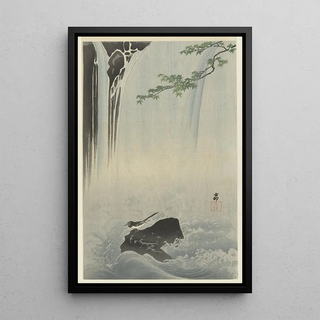 Ohara Koson - Japanese wagtail at waterfall.webp