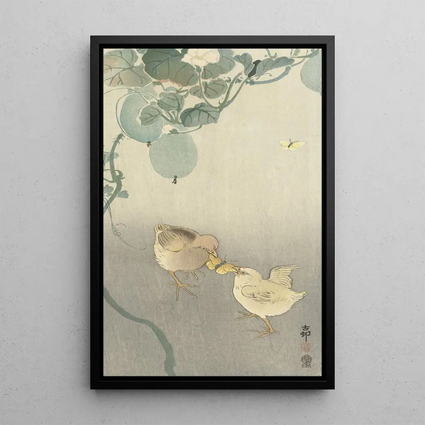 Ohara Koson - Two chicks fighting for butterfly.webp